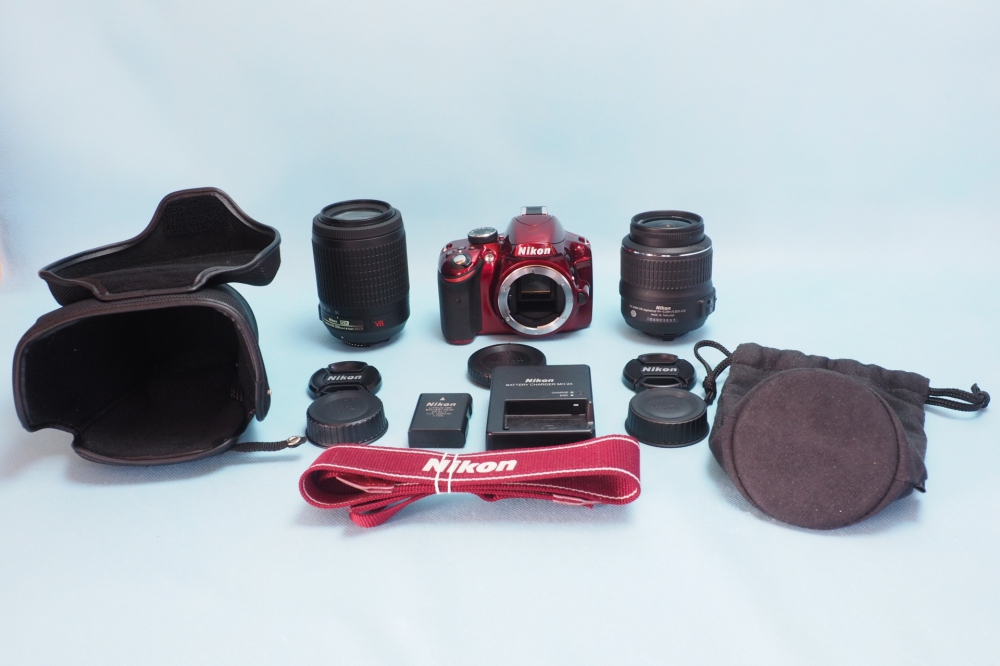 Nikon デジタル一眼レフカメラ D3200 200mmダブルズームキット 18-55mm/55-200mm付属 レッド D3200WZ200RD + カメラケース、買取のイメージ