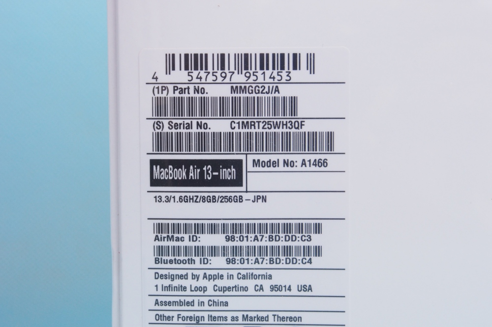  Apple MacBook Air (13.3/1.6GHz Dual Core i5/8GB/256GB/802.11ac/USB3/Thunderbolt2) MMGG2J/A、その他画像３
